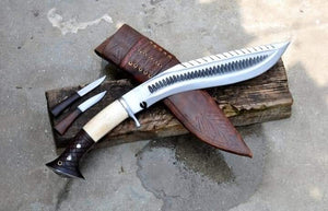 "Hiyenaz Handmade Carbon Steel Hunting Kukri Fighter Knife with Bone Handle"