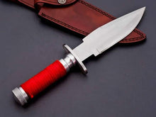 "Handcrafted D2 Steel Boucher Craft Knife with Rosewood Handle and Red Rope Wrapping"