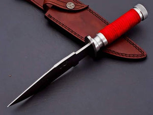 "Handcrafted D2 Steel Boucher Craft Knife with Rosewood Handle and Red Rope Wrapping"