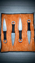 "Handcrafted High Carbon Steel 1095 Throwing Knife Set - 4 Piece Set with Steel Handle and Rope Wrapping"