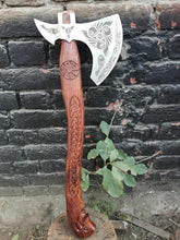 Custom handmade carbon steel viking axe handle material Rose wood with engraving