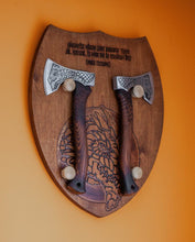 "Handmade Carbon Steel Viking Axe and Shield Set with Rosewood Handles"